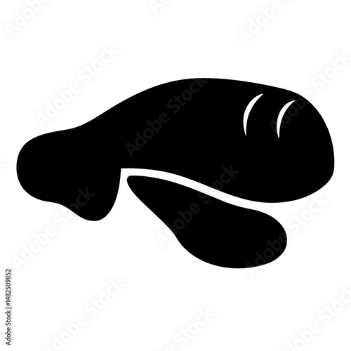 Simple black silhouette of a sea cow or manatee swimming lazily