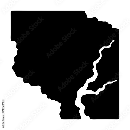 Monochrome representation of a geographical shape with a winding line feature