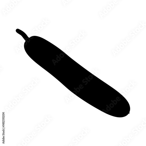 Stylized Black Silhouette Illustration of a Fresh and Organic Cucumber