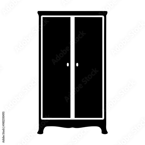 Black silhouette of a simple, twodoor wardrobe with decorative details