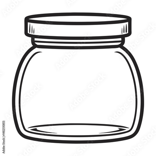 Simple black and white vector illustration of an empty glass jar with lid