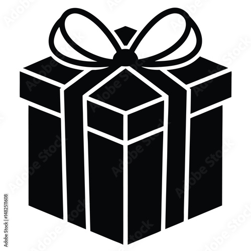 Black and white gift box illustration featuring a beautiful tied bow
