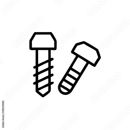 Two metal screws in simple black line illustration  