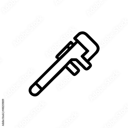 Pipe wrench tool in minimalist design with black outline  