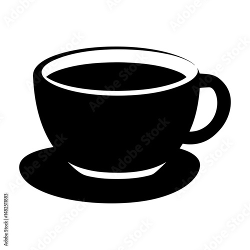 Simple silhouette illustration of a cup and saucer filled with coffee
