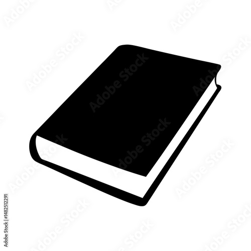 Stylized illustration of a hardcover book in black on a white background