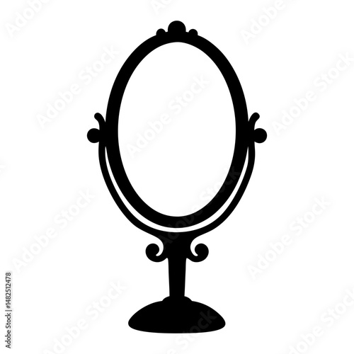 Elegant black silhouette of an oval shaped vanity mirror with stand