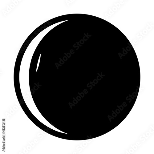 Abstract black circle with a curved white crescent shape on the left