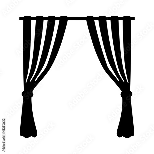 Elegant black and white silhouette of theatrical stage curtains with drapery