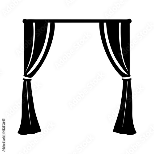 Silhouette of elegant drapery or curtains opening up an empty space