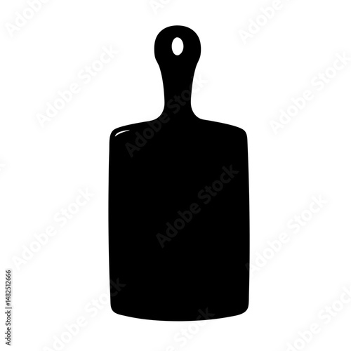 Black Silhouette of Wooden Cutting Board with Handle and Hanging Hole