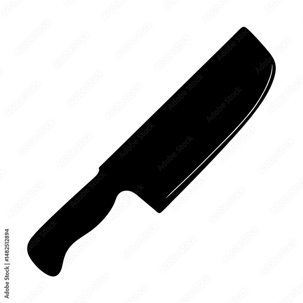Silhouette of a traditional Chinese chef's knife against a white background Silhouette of a traditional Chinese chef's knife against a white background
