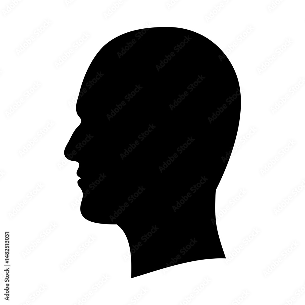 Silhouette of a bald man's head in profile view, simple and stark Silhouette of a bald man's head in profile view, simple and stark