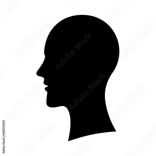 Silhouette of a human head in profile with a smooth scalp design