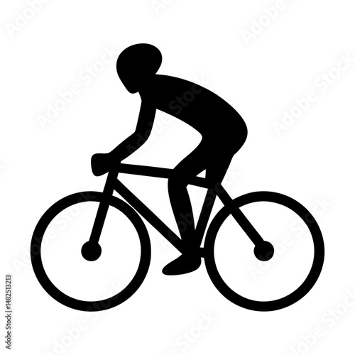 Silhouette of a cyclist riding a bicycle with a helmet on a white background