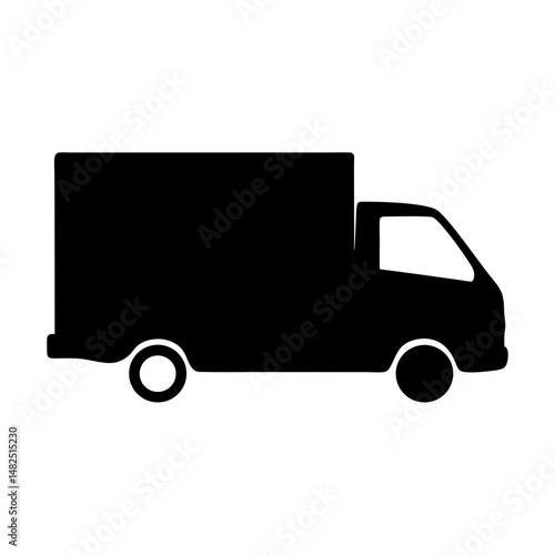 Black silhouette of a delivery truck symbolizing transportation and logistics services