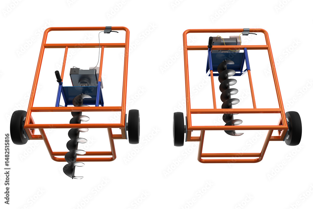 Portable HOLE DIGGER GASOLINE AUGER SOIL Drilling HANDHELD MACHINE FOR EARTH GROUND, with Wheels for Easy Transport, Manual Engine Spiral Drill Bit, Agricultural Construction, Hand-Operated on a PNG Portable HOLE DIGGER GASOLINE AUGER SOIL Drilling HANDHELD MACHINE FOR EARTH GROUND, with Wheels for Easy Transport, Manual Engine Spiral Drill Bit, Agricultural Construction, Hand-Operated on a PNG