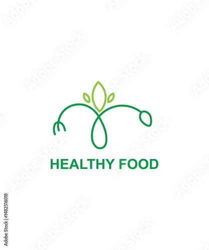 fork and spoon healthy food logo, healthy food logo with leaf and spoon or fork