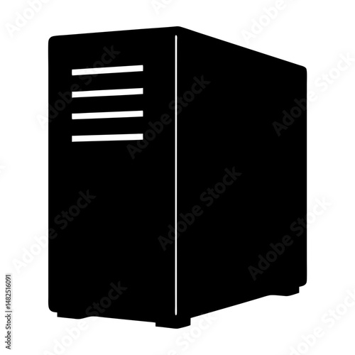 Illustration of a desktop computer case or server unit in black silhouette
