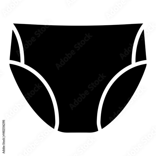 A stylized black and white illustration of basic underwear for women
