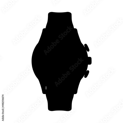 Silhouette of a sophisticated smartwatch with multiple buttons and a sleek design
