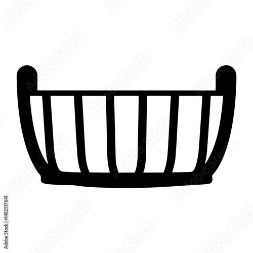 Black and white simple illustration of a stylized baby cradle or bassinet