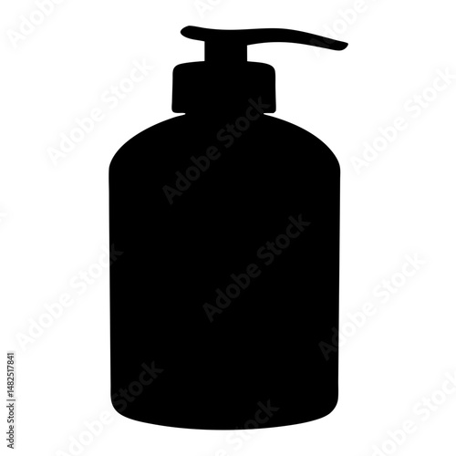 Black silhouette of a liquid soap dispenser bottle with pump system