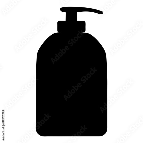 Black and white silhouette image of a soap or lotion dispenser bottle