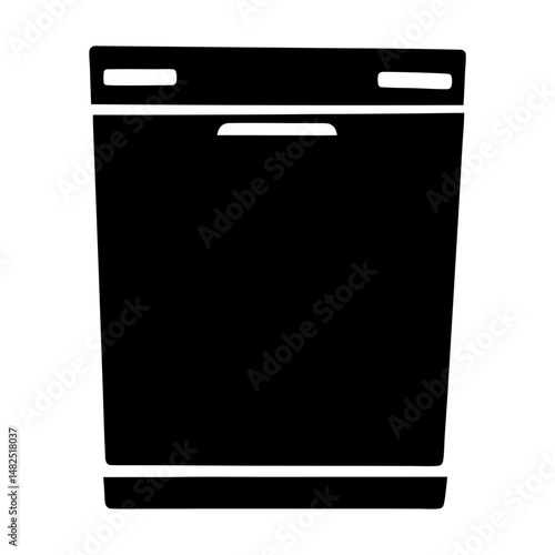 Black silhouette of a dishwasher machine appliance for washing dishes well