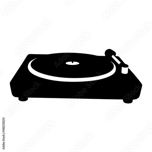 Sleek black silhouette illustration of a record player or turntable device