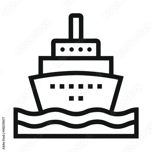 Vector illustration of a simple modern cruise ship sailing on the ocean waves