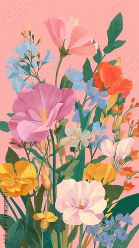 Wallpaper Mural An illustration of May flowers in full bloom, featuring a variety of delicate blossoms in soft pastel tones, capturing the freshness and charm of springtime Torontodigital.ca