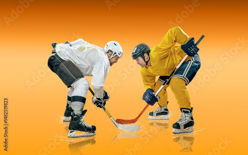 Photography Ice Hockey Players in Action Under Neon Lights