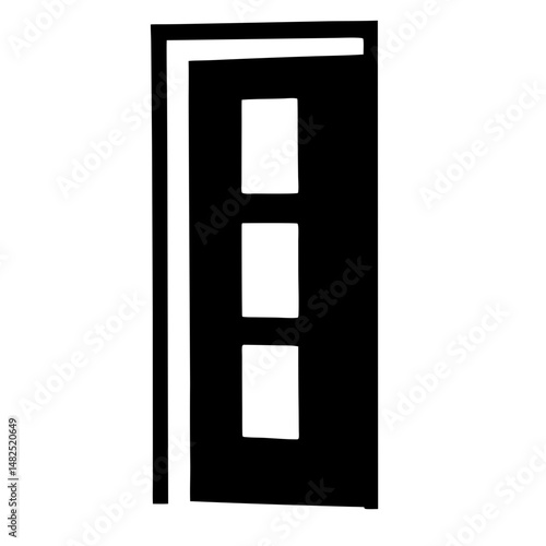Monochromatic Door with Three Windows, Abstract Geometric Symbol of Entrance