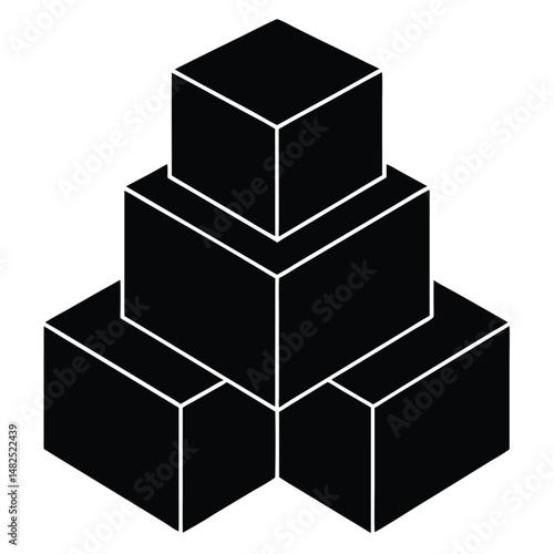 Abstract black and white cubes composition arranged in a three dimensional pyramid