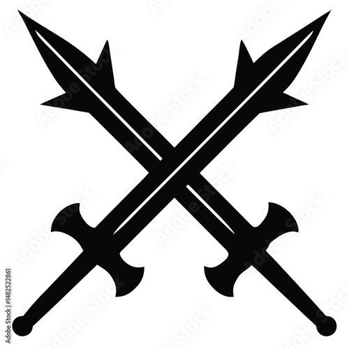 Crossed swords silhouette graphic depicting medieval battle weaponry and symbolic conflict