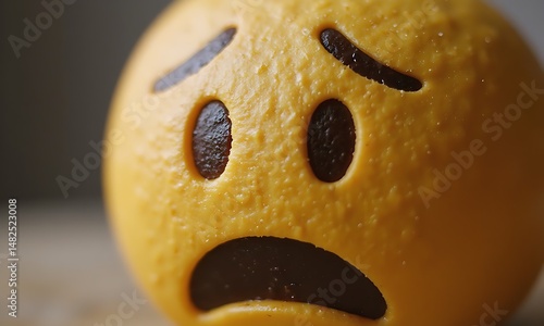 Close-up of a supplicating emoji face with soft lighting background