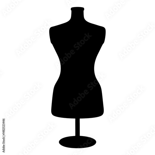 Black mannequin silhouette displaying fashion design and clothing on white background