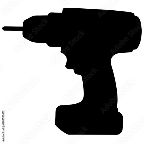 A power drill with a battery pack in black silhouette image