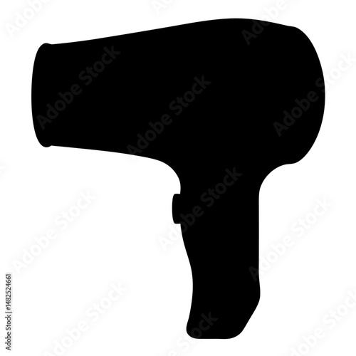 Black silhouette of a handheld hair dryer on a white background