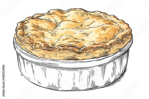 Golden Baked Pie Delicious HandDrawn Culinary Illustration.