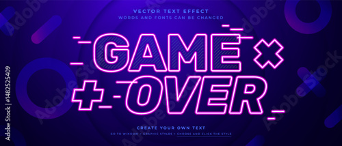 Neon game over text effect on dark purple background