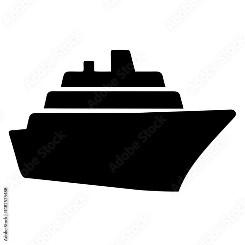 Silhouette of a large cruise ship vessel with deck and smokestack