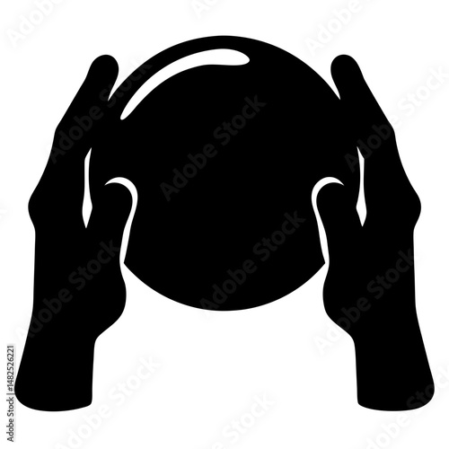 Two Hands Holding A Shiny Black Orb, a Symbol of Mystery