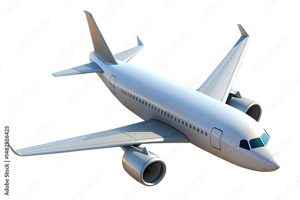 Obraz premium 3d rendering of a commercial passenger airplane in flight, realistic detailed photorealistic high resolution, white body, swept wings, clean sleek design, dramatic lighting, cinematic
