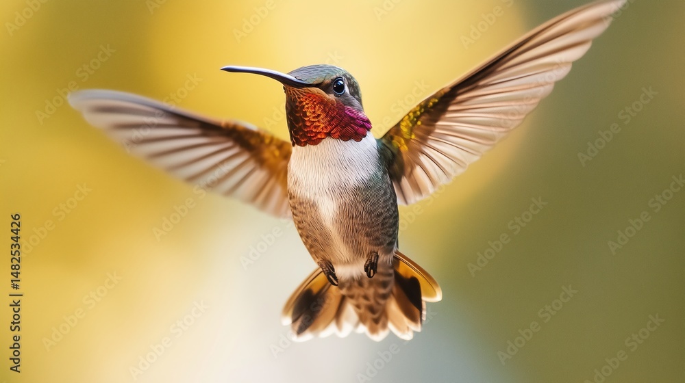 Fototapeta premium A colorful hummingbird with spread wings