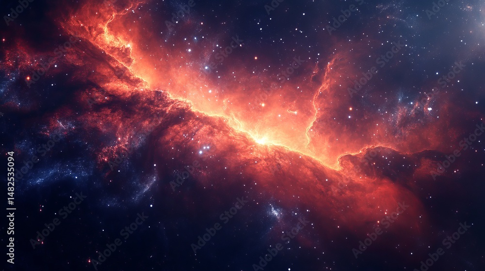 Fototapeta premium A deep-space scene with a massive glowing red nebula
