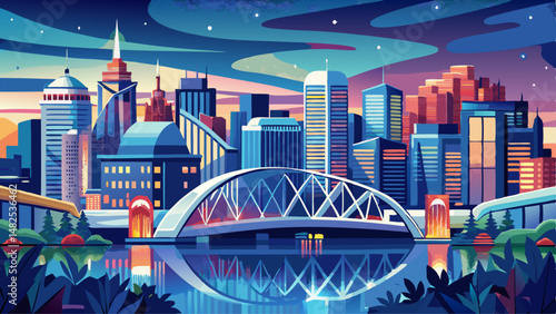 Calgary cityscape with Peace Bridge and downtown skyscrapers in Alberta at night, Canada. very beautiful