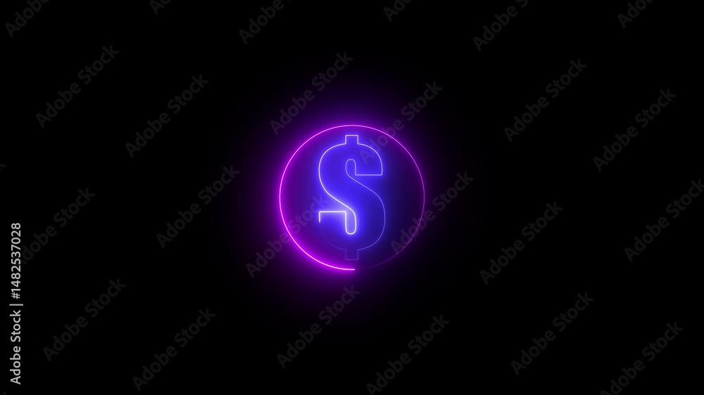 Dollar symbol for business and finance and neon beautiful color animation. Animated dollar symbol icon with glowing effect representing finance and business concepts against a black background. Dollar symbol for business and finance and neon beautiful color animation. Animated dollar symbol icon with glowing effect representing finance and business concepts against a black background.