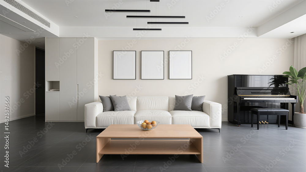 Fototapeta premium Luxury Living Room Layouts Decorative Painting Mockups with Picture Frames & Decorative Styles